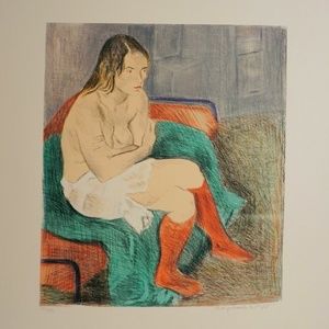 Raphael Soyer Woman in Red Stockings Color